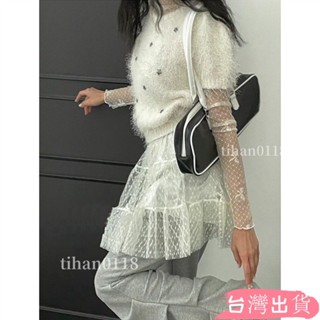 韓國春夏氛圍感內搭可愛少女蝴蝶結蕾絲卷邊網紗打底衫舒適長袖內搭T恤女生上衣tihan0118