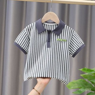 熱賣精選❤童裝夏季短袖polo衫男童半袖翻領條紋夏裝中童韓版純棉T恤上衣 22GH