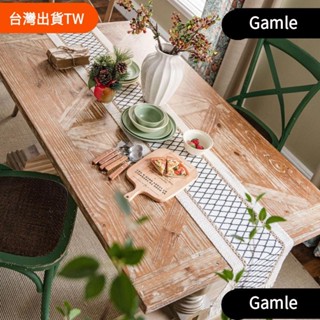 【精選】 可訂製 棉麻桌布 長桌布 簡約桌旗 美式鄉村風長桌旗 菱形桌巾 桌墊 撞色黑棉線編織流蘇桌布 節日桌布