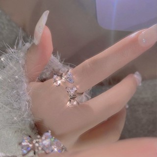 溫柔財閥飾品 簡約甜美ins風微鑲鋯石開口蝴蝶結戒指 可調節精緻指環女 生日禮物【吉雲軒賣場】