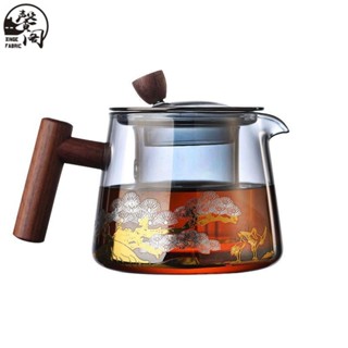 臺灣發貨》750ml/500ml加厚玻璃茶壺 高硼矽木把玻璃泡茶壺 耐高溫玻璃壺平底 帶過濾玻璃內膽茶壺 玻璃茶具