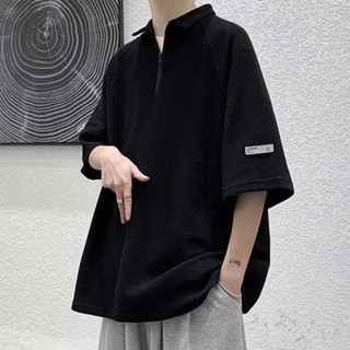 臺灣出貨 M-8XL 潮夏季2025五分袖原宿男新款日係慵懶 POLO衫 印花青春流行潮流標準 短袖襯衫 襯衫