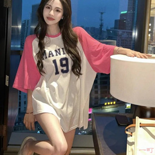 【2XL-8XL大尺碼】💕短袖t恤 大尺碼上衣 短袖上衣2-300斤胖mm超大碼女裝夏季中長款寬鬆顯瘦撞色短袖T恤女圓