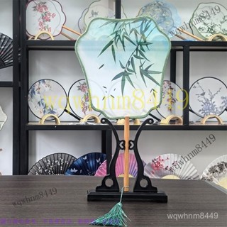 摺扇 團扇 手工扇團扇古風扇子兒童夏天國風半透 古裝 旂袍 半透明團扇古風宮廷扇舞蹈扇綾絹印花扇中國風漢服圓形女複古扇子