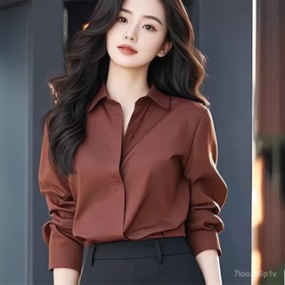 【夢幻女孩專場】安可拉紅色polo領寬鬆長袖襯衫襯衣女裝2025早秋季新款高階感上衣