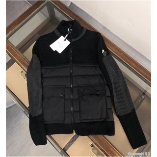 高品質25新款潮牌拼接針織立領羽絨服 男生女生外套 冬保暖修身休閒上衣外套 防風外套 輕盈保暖羽絨外套綠色 黑色外套