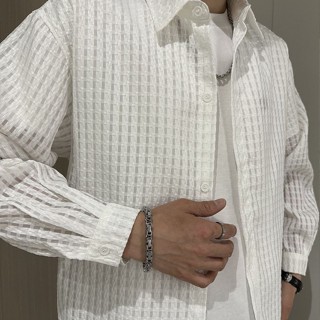 🔥 優選好物🔥襯衫 長袖襯衫 POLO衫 寬鬆襯衫 韓版襯衫 外套 【店鋪熱銷】防曬夏季男士痞帥潮流鏤空長袖襯衫襯