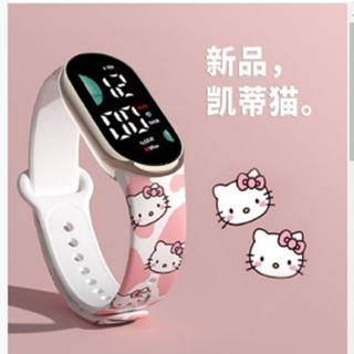 電子手錶 學生手錶 凱蒂貓可愛矽膠印花初高中生手錶女ins學院風夜光防水運動手環表