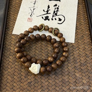 【🙏功德商品🙏】天然絲檀木搭配醒獅手串男女生雙圈檀香木質手工木 贈送禮品