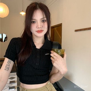 喜約時裝女裝店⭐臺灣出貨2025年新款夏季polo領短款條紋針織法式T恤設計感小眾內搭上衣女