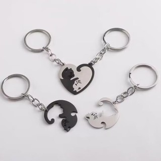 桃園💓出貨創意戀愛鑰匙扣二人一對拼接不銹鋼吊墜情侶掛件男女閨蜜掛飾禮物525