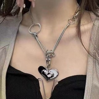💕飾品 項鍊💜大版銀色愛心拼接項鏈ins小眾設計高階感辣妹甜酷嘻哈個性鎖骨鏈