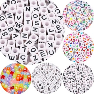 100個 亞克力數字英文字母珠子 DIY串珠飾品配件 散珠方珠子原創