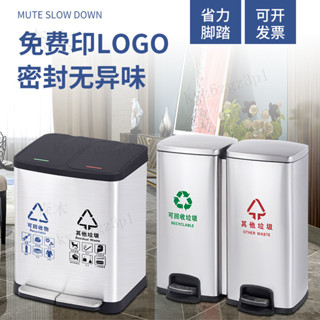 免運【可開發票】分類垃圾桶 不銹鋼帶蓋垃圾桶 室內雙桶 二三四分類腳踏垃圾桶 環保垃圾箱 不鏽鋼垃圾桶 垃圾桶 logo