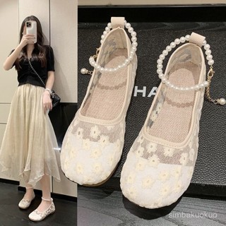 🔥48H出貨 漢服旂袍鞋子 老北京布鞋 超僊老北京布鞋女夏季網紗鏤空透氣涼鞋豆豆鞋平底蕾絲單鞋配裙子