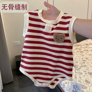 ✨新品熱銷✨ 寶寶包屁衣 寶寶連身衣 純棉包屁衣2025夏季新款連體衣無骨嬰幼兒背心外出爬服寶寶無袖卡通條紋哈衣