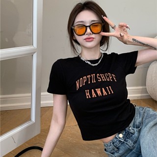 ✨隔日到店&嚴選品質✨黑色字母印花短袖T恤女ins潮2025夏季辣妹短款修身顯瘦上衣打底衫