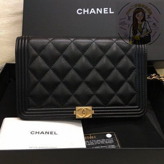 精品現貨 Chanel Boy系列 A80287 WOC Boy 鍊帶包 發財包 牛皮荔枝紋黑色金鍊 現貨