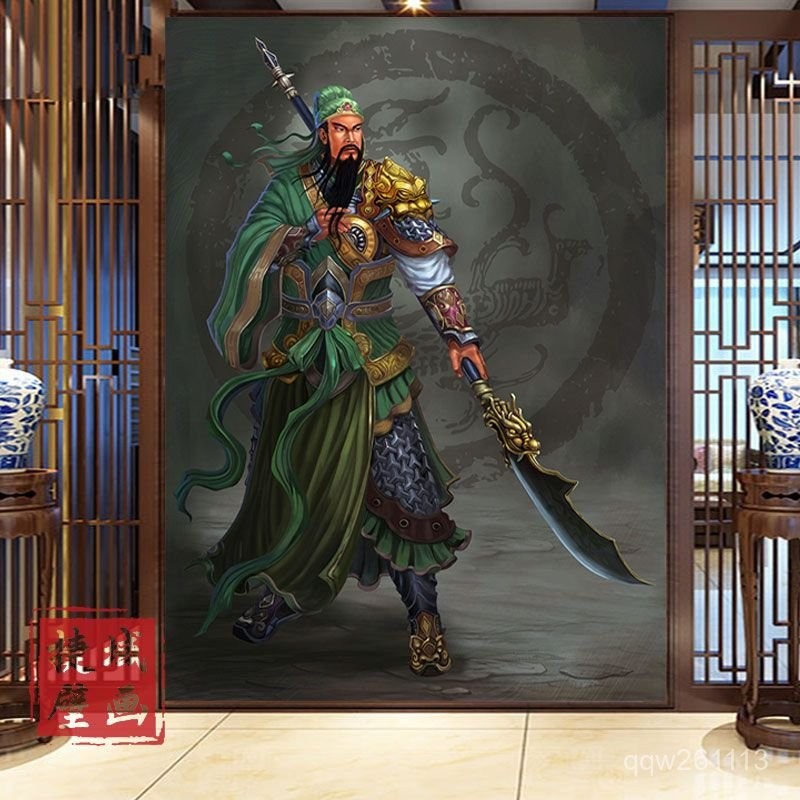 壁紙 壁貼 墻壁裝飾 室內裝飾 壁布 貼紙 墻貼 墻紙 關公武財神背景墻紙關雲長像中式壁畵關羽供奉裝飾畵寺廟佛堂壁紙
