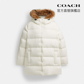【COACH】聚酯纖維中長版羊毛羽絨外套-奶油色(CV301)｜官方直營