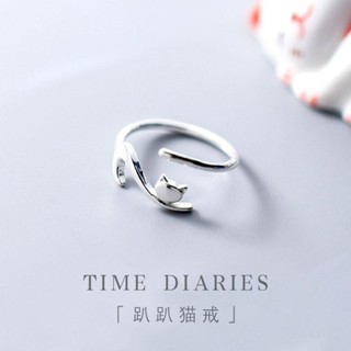 Cindy飾品｜戒指 超萌S925純銀貓咪戒指女日系清新可愛韓版個性開口食指環潮人學生