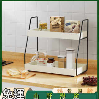 SYMT-雙層桌面收納架木製浴室收納架家用多用途廚房落地臺面置物架