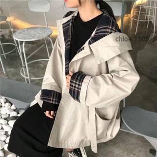 【臺灣出貨】原宿BF寬鬆蝙蝠型連帽風衣 學生 ins 外套 簡約 通懃 新款 春秋 夾剋 女 韓版 百搭 潮流 上衣 格