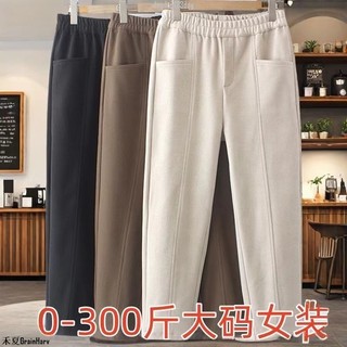 L-5XL 大碼女裝 長褲 秋冬褲子 300斤大碼女裝純色設計感前口袋多巴胺長褲寬松顯瘦ins打底褲