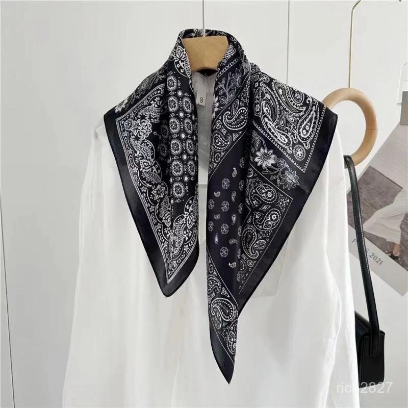 免運 臺灣出貨 女士絲巾 100%桑蠶絲【四角腰果真絲方巾】女士百搭時尚簡約素縐緞絲巾披肩 VZEG