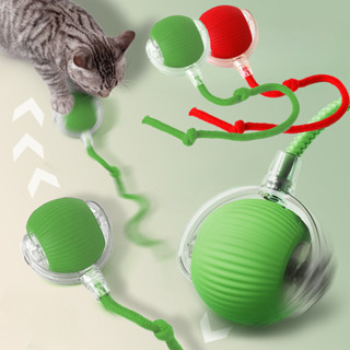 【🌿沐心】 帶尾巴的自動移動貓玩具 - 用於貓玩耍鍛煉的 USB 可充電趣味球 ( อ เ น ม )