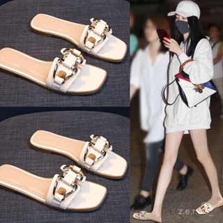 JX3L 韓版女鞋2023年新款時尚軟皮拖鞋女夏外穿防滑軟底一字平底涼拖