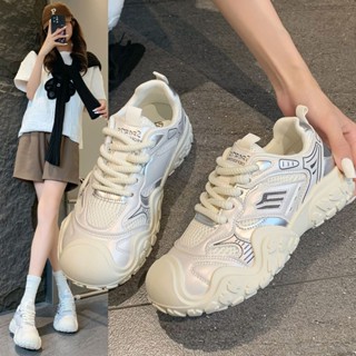臺灣出貨CHIC FLORA✨奶油米厚底登山運動鞋女新款2024爆款小眾百搭chic港風醜萌老爹鞋