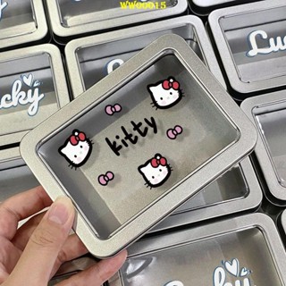 ✨【精品特惠】kitty凱蒂貓ins簡約開窗鐵盒高顏值防水鐵盒收納盒小卡片盒銀色
