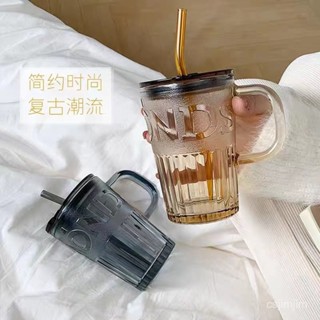 ✨熱銷爆款✨玻璃杯ins高顏值簡約情侶水杯學生大容量吸管杯便攜上班族咖啡杯[心悅💖精選]