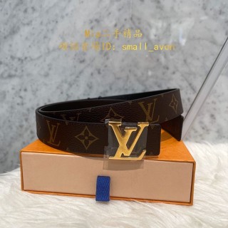 二手LV 路易威登 INITIALES 老花 黑色 荔枝牛皮 雙面 金釦 銀扣 皮帶 M9453U M9043U 4CM