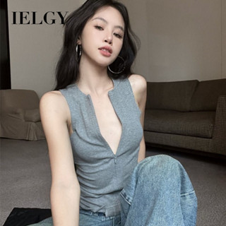 IELGY 灰色無袖交叉背心女式修身上衣