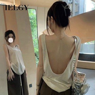 IELGY 美式純色露背吊帶背心背心女寬鬆休閒百搭打底上衣