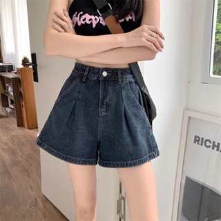 【YW】美式複古牛仔短褲女 闊腿牛仔短褲女 夏季新款小個子高腰短褲 休閒百搭寬鬆顯瘦a字短褲 熱褲子 ins女裝