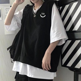 馬甲 背心女 外套 女 馬甲背心 單件/套裝夏季印花馬甲背心+短袖T恤女ins學院風韓版寬鬆兩件套潮