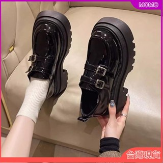 優選特賣🎁厚底樂福鞋 韓版厚底小皮鞋女英倫風春夏新款黑色單鞋百搭休閒樂福單鞋女 粗跟高跟樂福鞋 黑色皮鞋 女生皮鞋A5