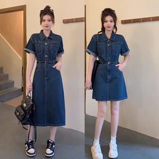 🔥【賣到缺貨】胖 mm 和微胖女生速來 女夏季新款胖 mm 牛仔連衣裙 遮肚顯瘦 時尚牛仔裝必入 女夏季新款裙子 牛仔裝