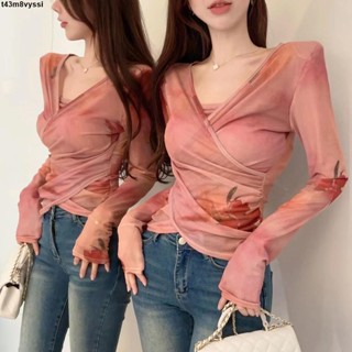 七喜服裝～甜美辣妹溫柔風玫瑰印花內搭T恤女夏季顯瘦緊身百搭防曬長袖上衣