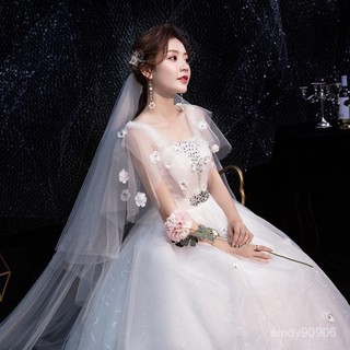 【大碼婚紗】230斤特大碼披肩遮手臂顯瘦婚紗禮服高腰孕𡠹準媽媽綁帶胖mm韓版輕婚紗新娘主紗重宮廷風高級感禮服婚禮洋裝