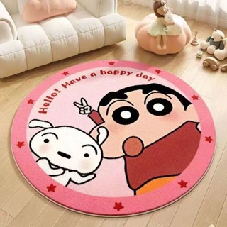 防水地墊✨蠟筆小新圓形仿羊絨臥室房間地墊卡通可愛兒童房柔軟防摔椅子墊 廚房地墊
