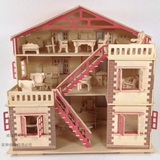 【6845人收藏】木製模擬模型3D益智玩具木質立體拚裝拚圖 別墅房子建築DIY小木屋