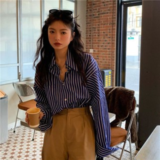 小可家條紋襯衫外套女韓係百搭設計感小眾獨特薄款防曬開衫春夏長袖上衣 夏季外套 防曬外套 透氣外套 夏天外套女 薄款外套