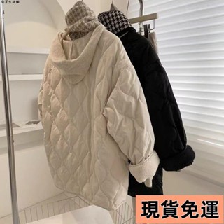 🌸現H+免運🌸 棉服2024無領輕薄新款冬季韓版拼接保暖棉衣菱格棉襖寬松時尚外套