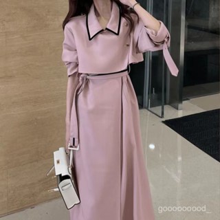 【氣質女人】簡約 寬鬆 韓版設計 收腰 中長款 氣質風衣 外套 大衣