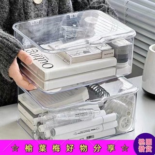 桃園發貨🛴桌麵收納盒亞剋力透明雜物置物架辦公室書桌帶蓋防塵文具整理盒