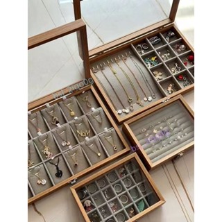 珠寶箱琥珀展示架 花梨木帶蓋 展示盒 飾品盒 耳環收納盒 戒指收納 收納箱 首飾盒 珠寶盒 耳環耳釘戒指手鏈項鏈盒